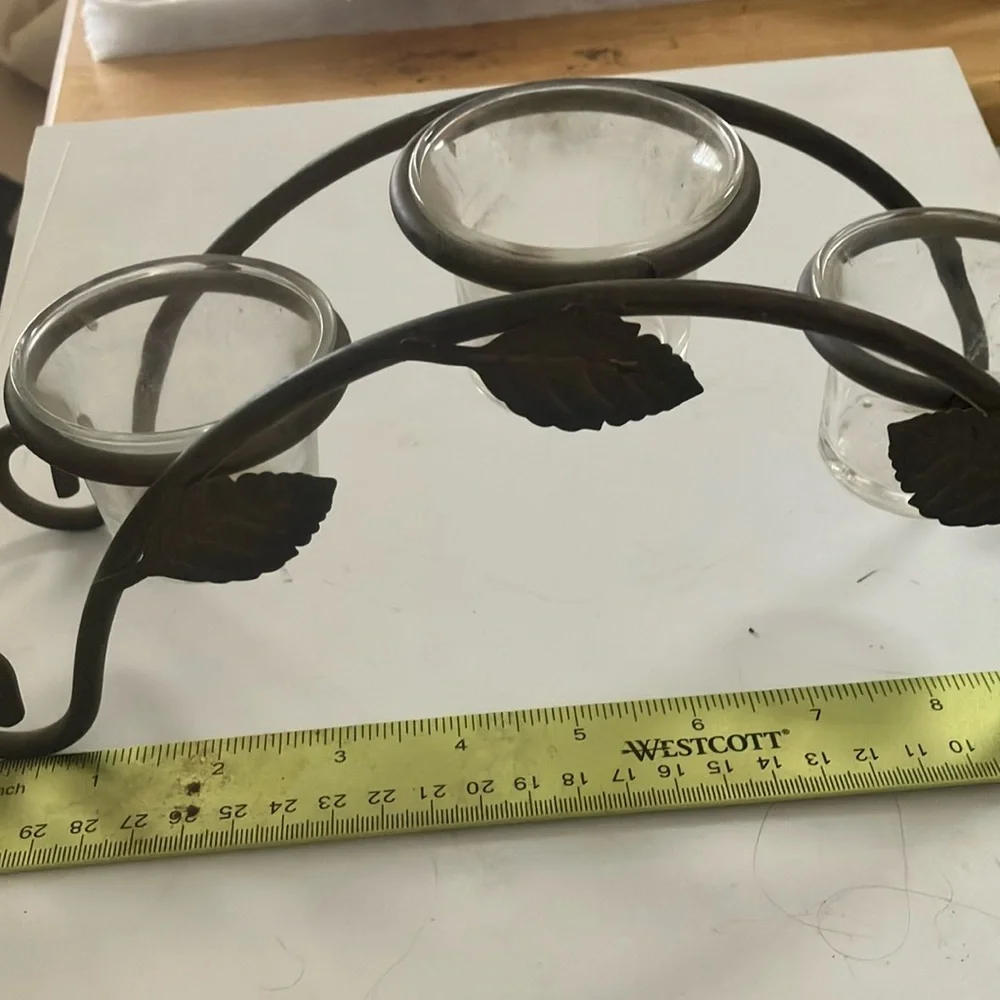 Wrought iron votive holder trio